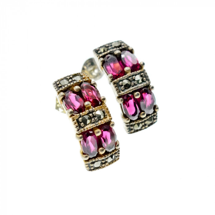 Sky Jewelry Серебряные серьги с альмандином и марказитом