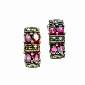 Sky Jewelry Серебряные серьги с альмандином и марказитом
