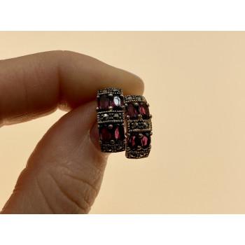 Sky Jewelry Серебряные серьги с альмандином и марказитом