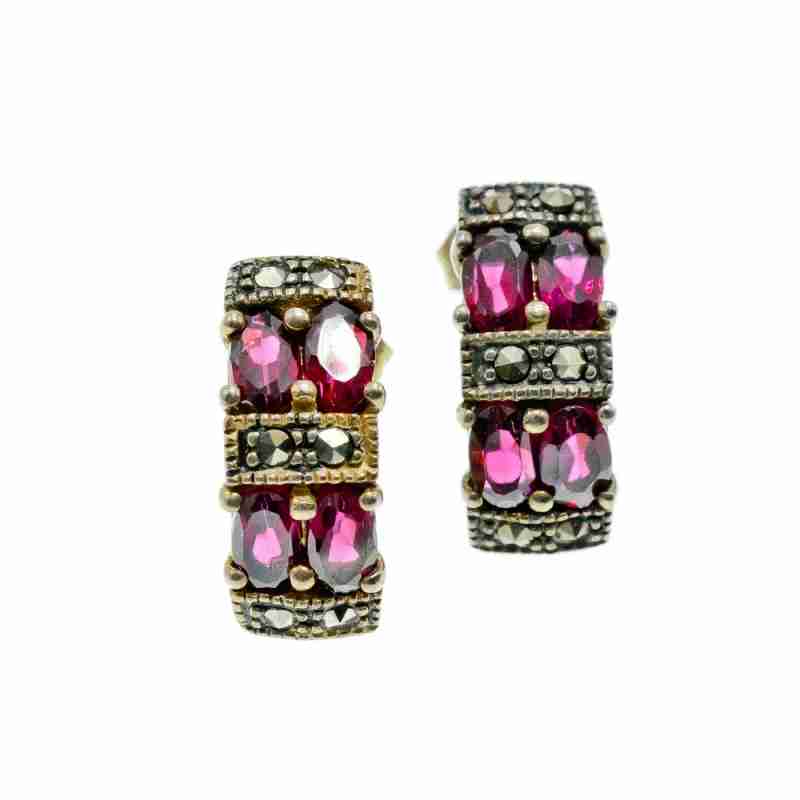 Sky Jewelry Серебряные серьги с альмандином и марказитом