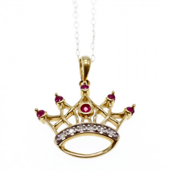 Sky Jewelry Золотая цепочка с кулоном рубин и бриллиант  Корона