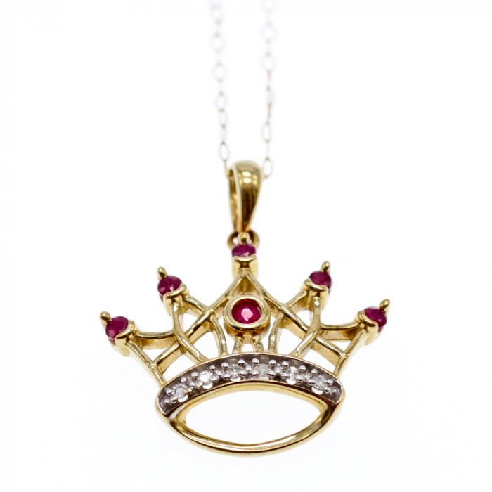Sky Jewelry Золотая цепочка с кулоном рубин и бриллиант  Корона