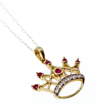 Sky Jewelry Золотая цепочка с кулоном рубин и бриллиант  Корона