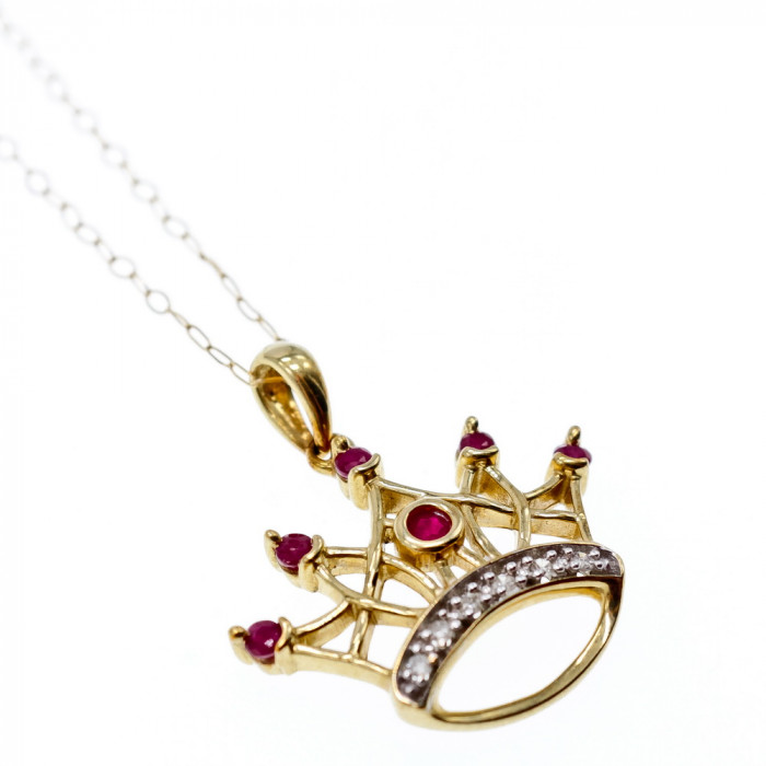 Sky Jewelry Золотая цепочка с кулоном рубин и бриллиант  Корона