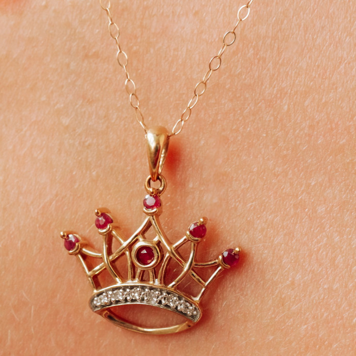 Sky Jewelry Золотая цепочка с кулоном рубин и бриллиант  Корона