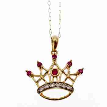 Sky Jewelry Золотая цепочка с кулоном рубин и бриллиант  Корона