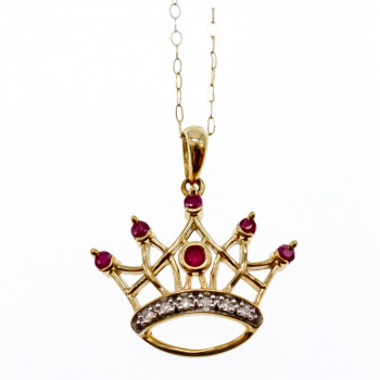 Sky Jewelry Золотая цепочка с кулоном рубин и бриллиант  Корона