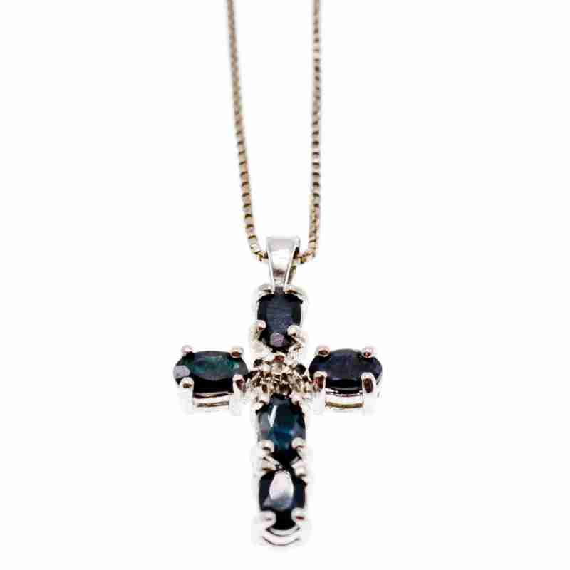 Sky Jewelry Серебряная цепочка с крестиком шпинель и бриллиант