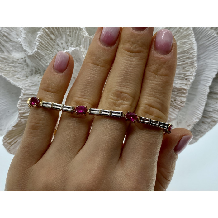 Sky Jewelry Серебряный браслет в позолоте со шпинелью и фианитом  Романтика