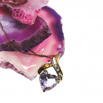 Sky Jewelry Золотая цепочка с кулоном аметист и бриллиант  Сердце