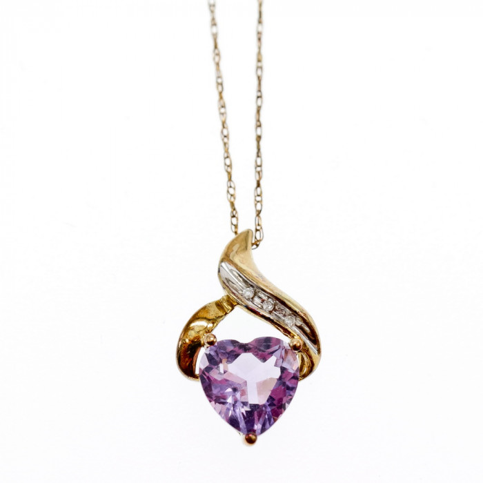 Sky Jewelry Золотая цепочка с кулоном аметист и бриллиант  Сердце
