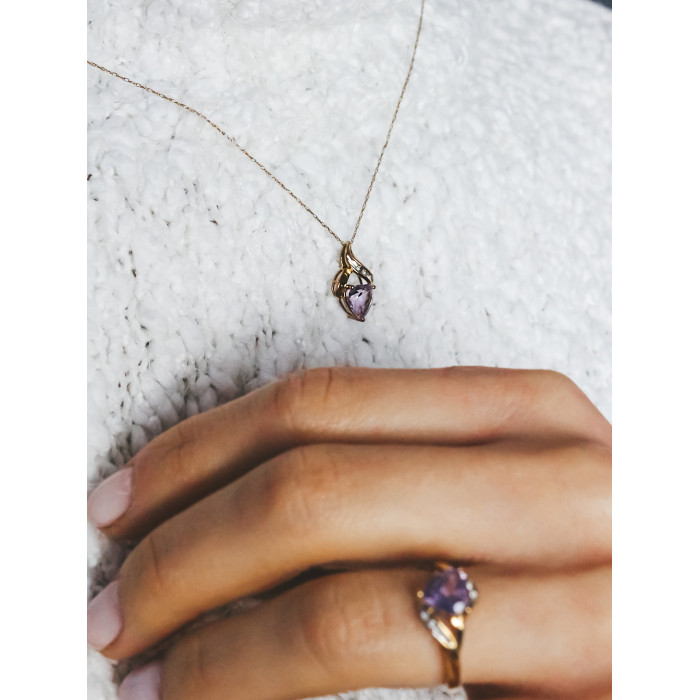 Sky Jewelry Золотая цепочка с кулоном аметист и бриллиант  Сердце