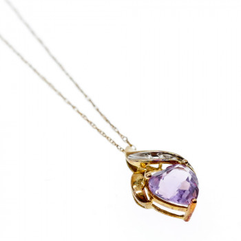 Sky Jewelry Золотая цепочка с кулоном аметист и бриллиант  Сердце