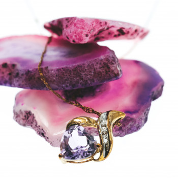 Sky Jewelry Золотая цепочка с кулоном аметист и бриллиант  Сердце