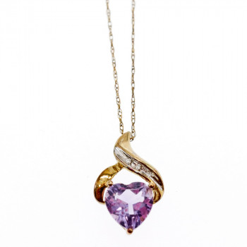 Sky Jewelry Золотая цепочка с кулоном аметист и бриллиант  Сердце