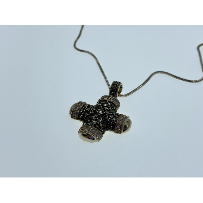 Sky Jewelry Серебряная цепочка с крестом марказит и фианит
