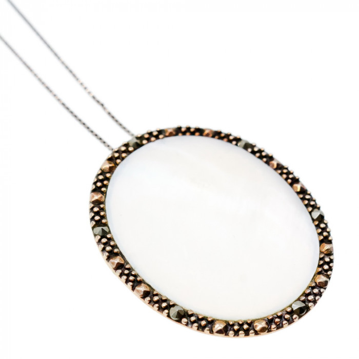 Sky Jewelry Серебряная цепочка с кулоном перламутр и марказит