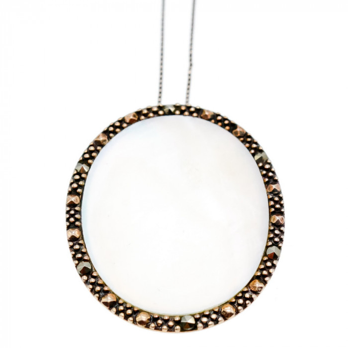 Sky Jewelry Серебряная цепочка с кулоном перламутр и марказит