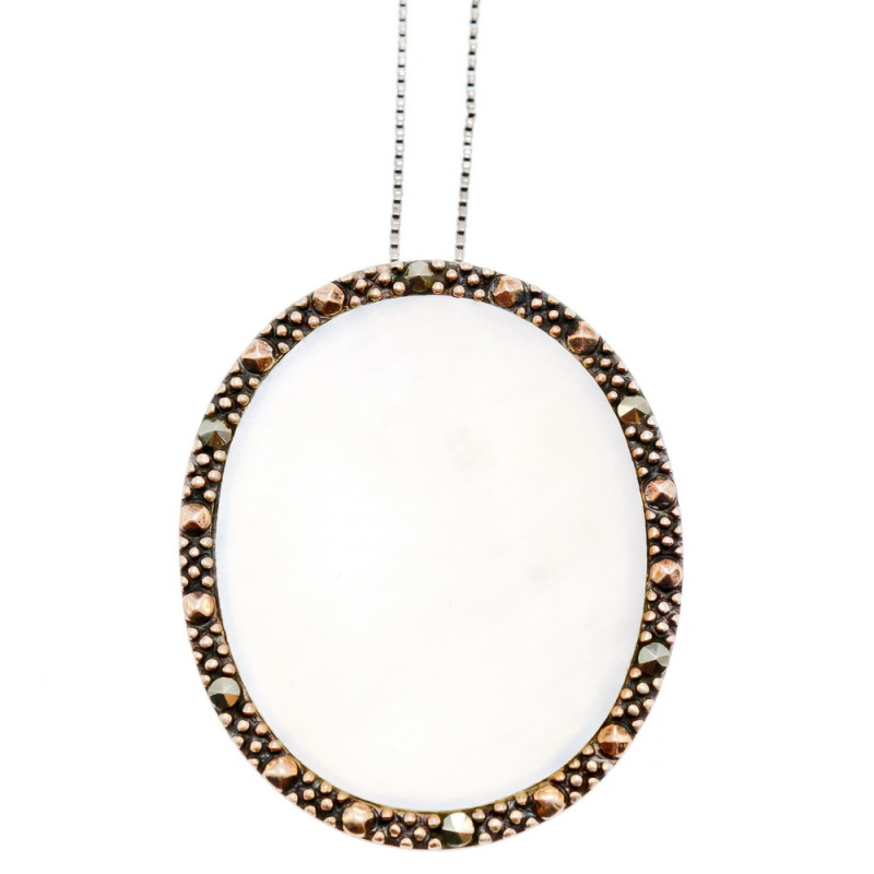 Sky Jewelry Серебряная цепочка с кулоном перламутр и марказит