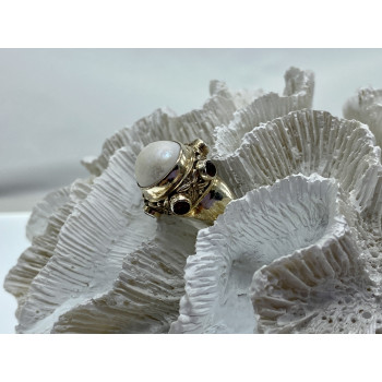 Sky Jewelry Винтажное серебряное кольцо с перламутром и гранатом