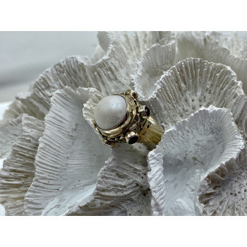 Sky Jewelry Винтажное серебряное кольцо с перламутром и гранатом