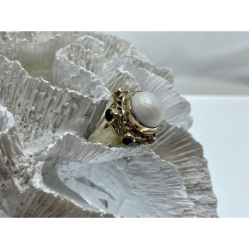 Sky Jewelry Винтажное серебряное кольцо с перламутром и гранатом