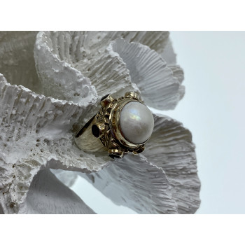 Sky Jewelry Винтажное серебряное кольцо с перламутром и гранатом