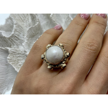 Sky Jewelry Винтажное серебряное кольцо с перламутром и гранатом