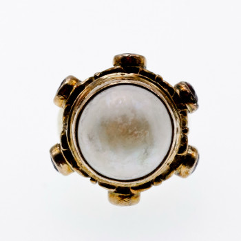 Sky Jewelry Винтажное серебряное кольцо с перламутром и гранатом