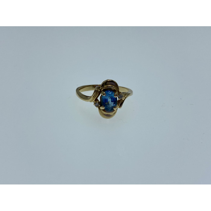 Sky Jewelry Золотое кольцо с топазом и бриллиантами   Лагуна