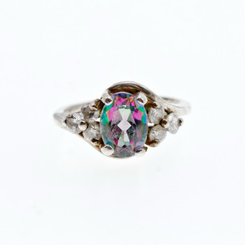 Sky Jewelry Винтажное серебряное кольцо с александритом и фианитом
