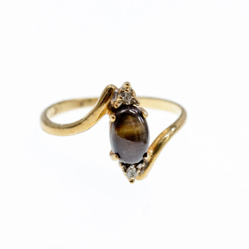 Sky Jewelry Золотое кольцо с звездчатым сапфиром и бриллиантами  Желание