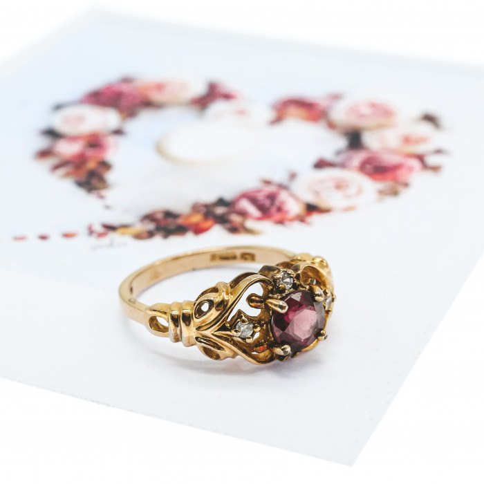 Sky Jewelry Серебряное кольцо в позолоте с рубином и фианитом