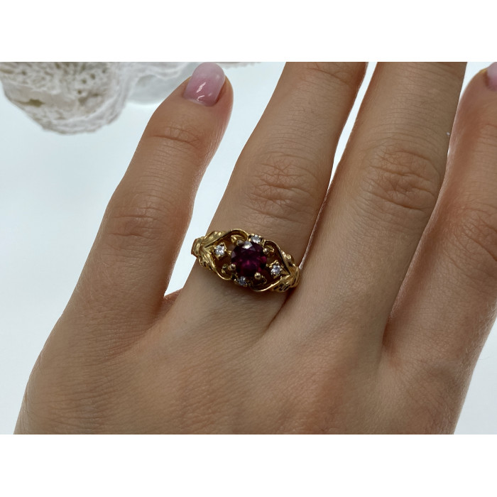 Sky Jewelry Серебряное кольцо в позолоте с рубином и фианитом