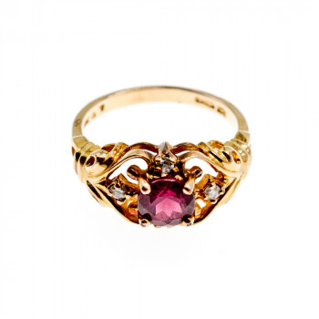 Sky Jewelry Серебряное кольцо в позолоте с рубином и фианитом