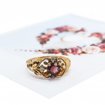 Sky Jewelry Серебряное кольцо в позолоте с рубином и фианитом