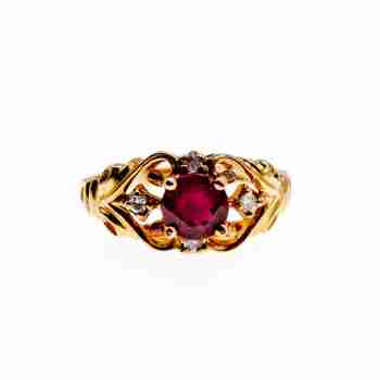 Sky Jewelry Серебряное кольцо в позолоте с рубином и фианитом