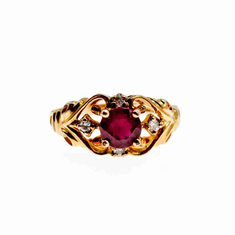 Sky Jewelry Серебряное кольцо в позолоте с рубином и фианитом