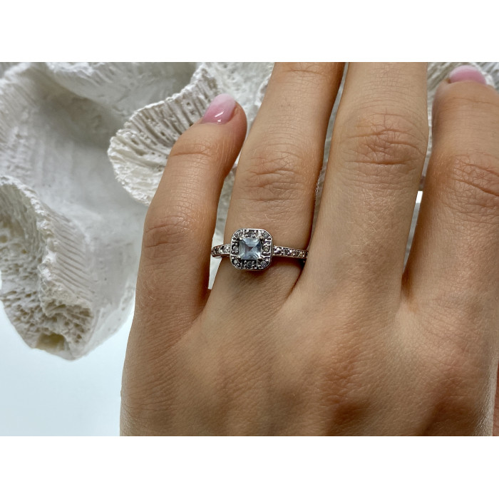 Sky Jewelry Серебряное кольцо с аквамарином и фианитами