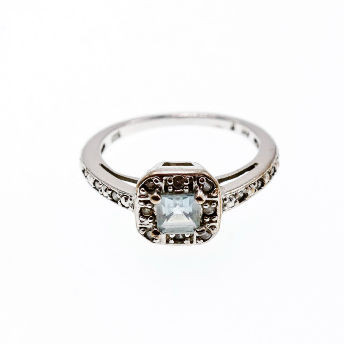 Sky Jewelry Серебряное кольцо с аквамарином и фианитами