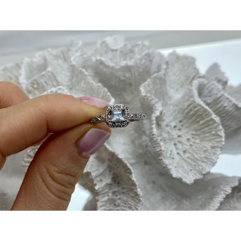 Sky Jewelry Серебряное кольцо с аквамарином и фианитами