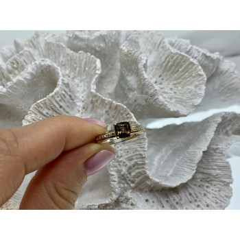 Sky Jewelry Серебряное кольцо с камнем гессонит и бриллиантами