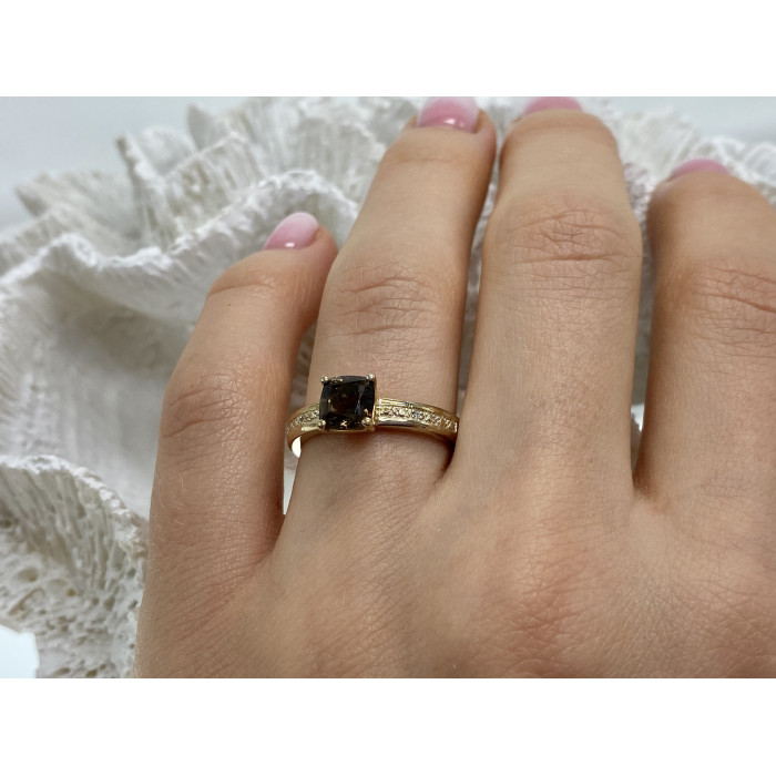 Sky Jewelry Серебряное кольцо с камнем гессонит и бриллиантами