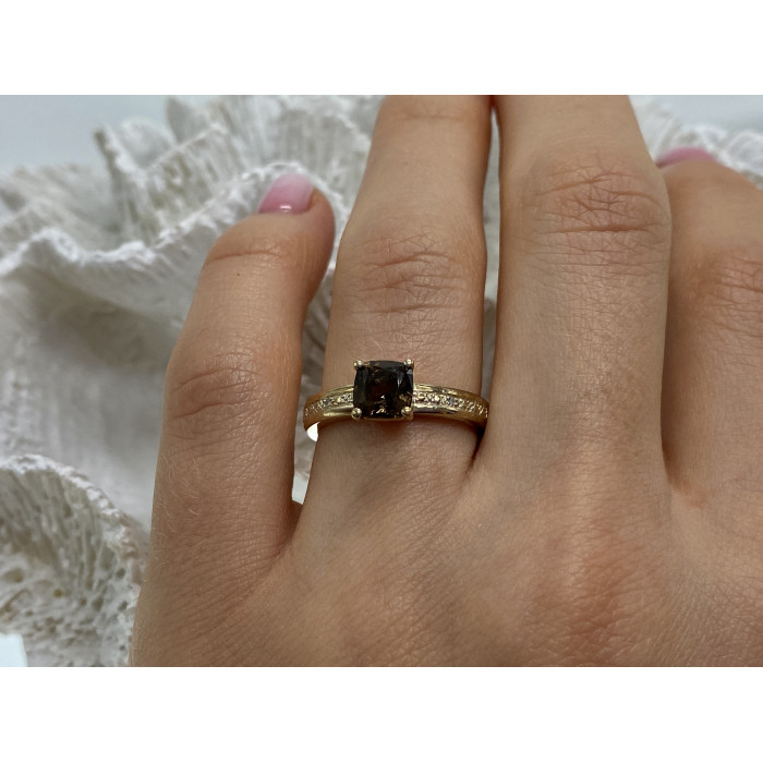 Sky Jewelry Серебряное кольцо с камнем гессонит и бриллиантами