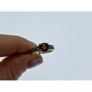 Sky Jewelry Серебряное кольцо с камнями гессонит и морион