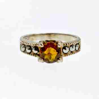 Sky Jewelry Серебряное кольцо с камнями гессонит и морион