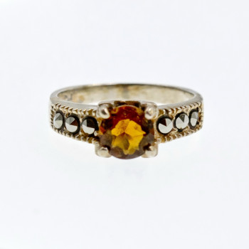 Sky Jewelry Серебряное кольцо с камнями гессонит и морион