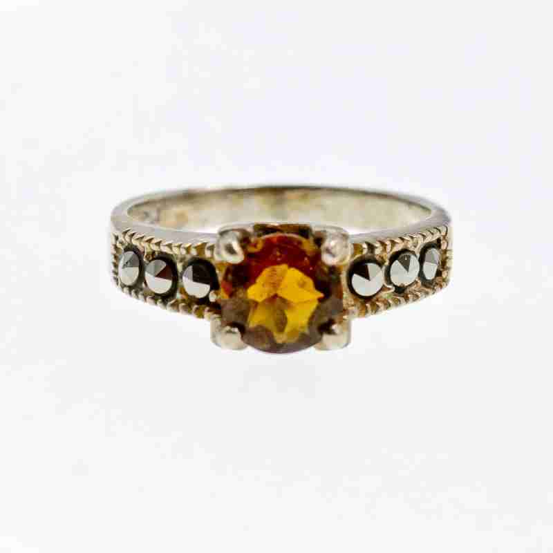 Sky Jewelry Серебряное кольцо с камнями гессонит и морион