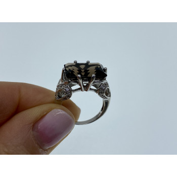 Sky Jewelry Серебряное кольцо с камнями  гессонит и кварц