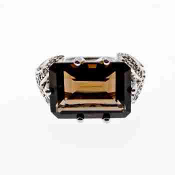 Sky Jewelry Серебряное кольцо с камнями  гессонит и кварц